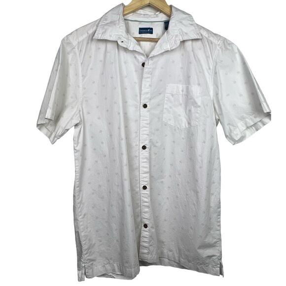 Caribbean Joe White w Off White Embroidered Palm Trees Short Sleeve Large - Picture 1 of 9